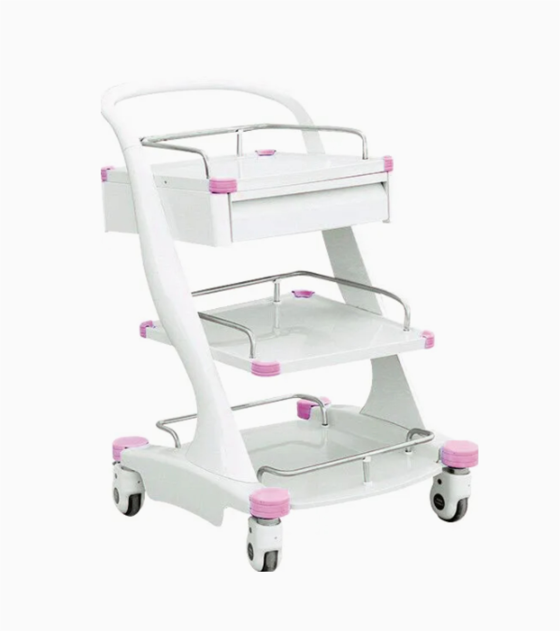 3-Tier-Pink.jpg Treatment Trolley 3 Tier - Pink with Detachable Guardrail - Image 1