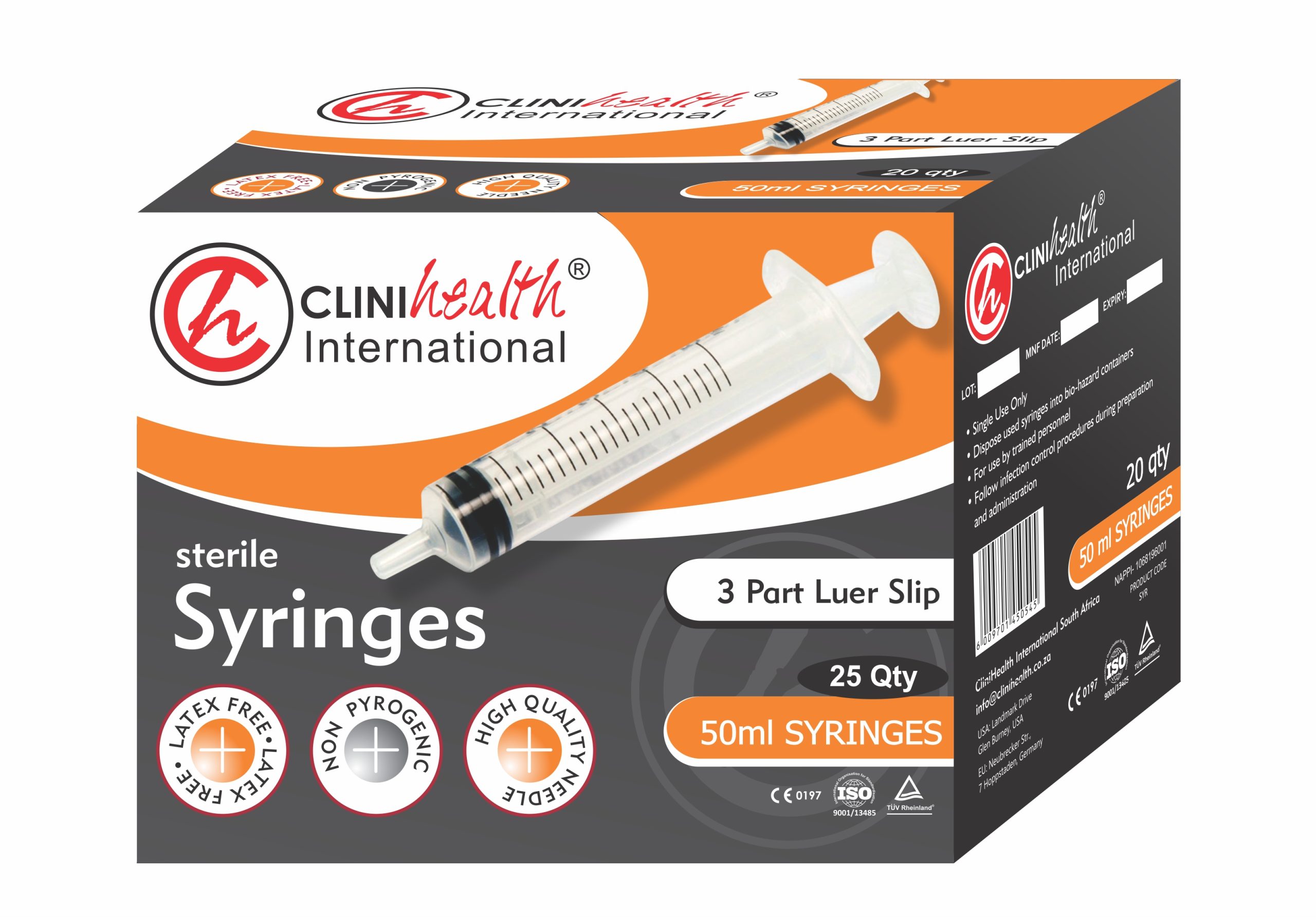 50ml-Syringes-scaled-1.jpg Syringe 50 3 Part L/Slip 25s CliniHealth - Image 1