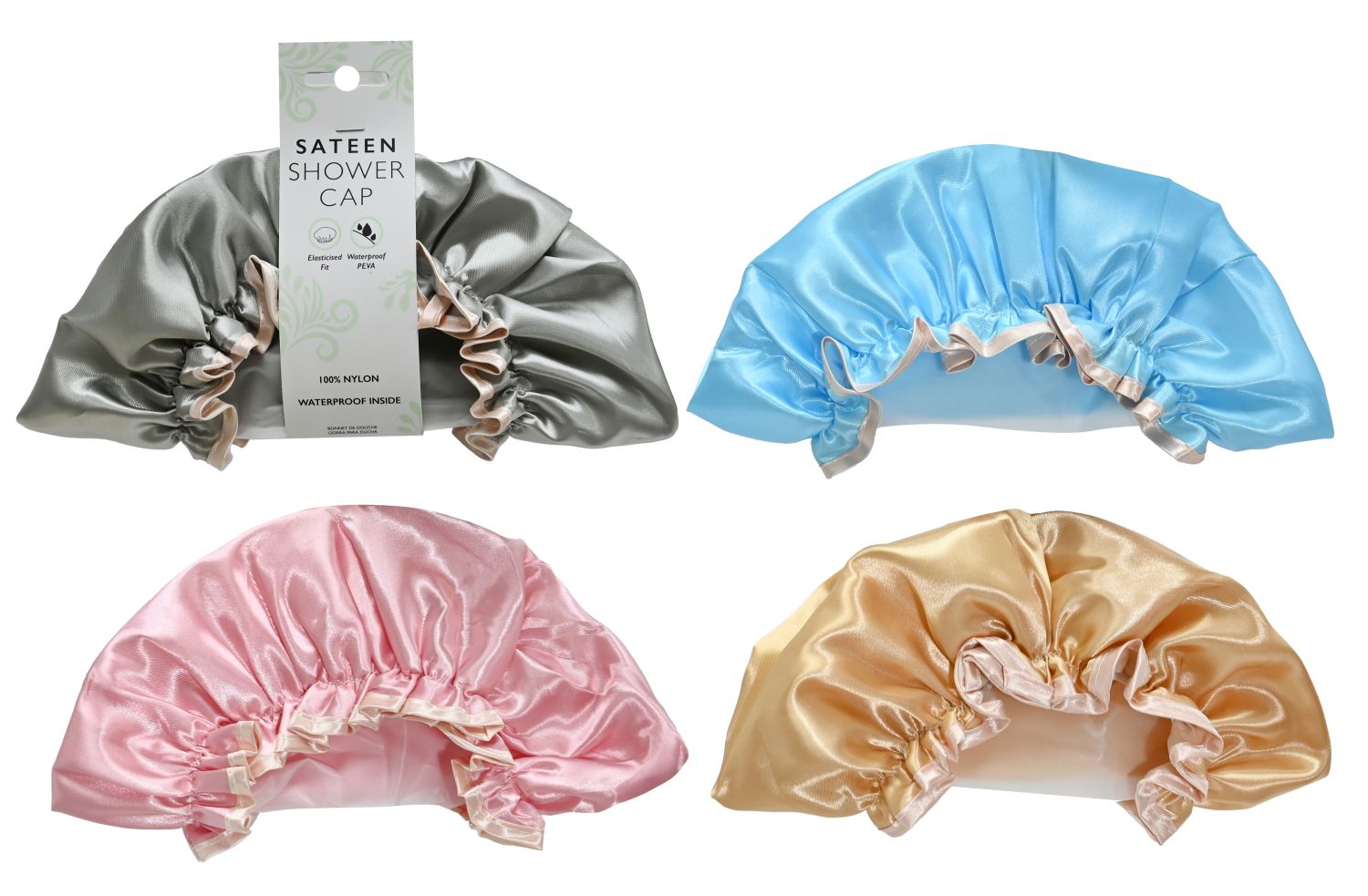 AG1045.jpg Shower Cap Sateen 28cm Assorted Colours - Image 1
