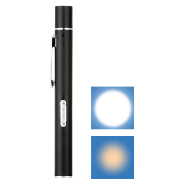 Doctors Pupil Torch Yellow/White Dual Light - Black Rechargeable