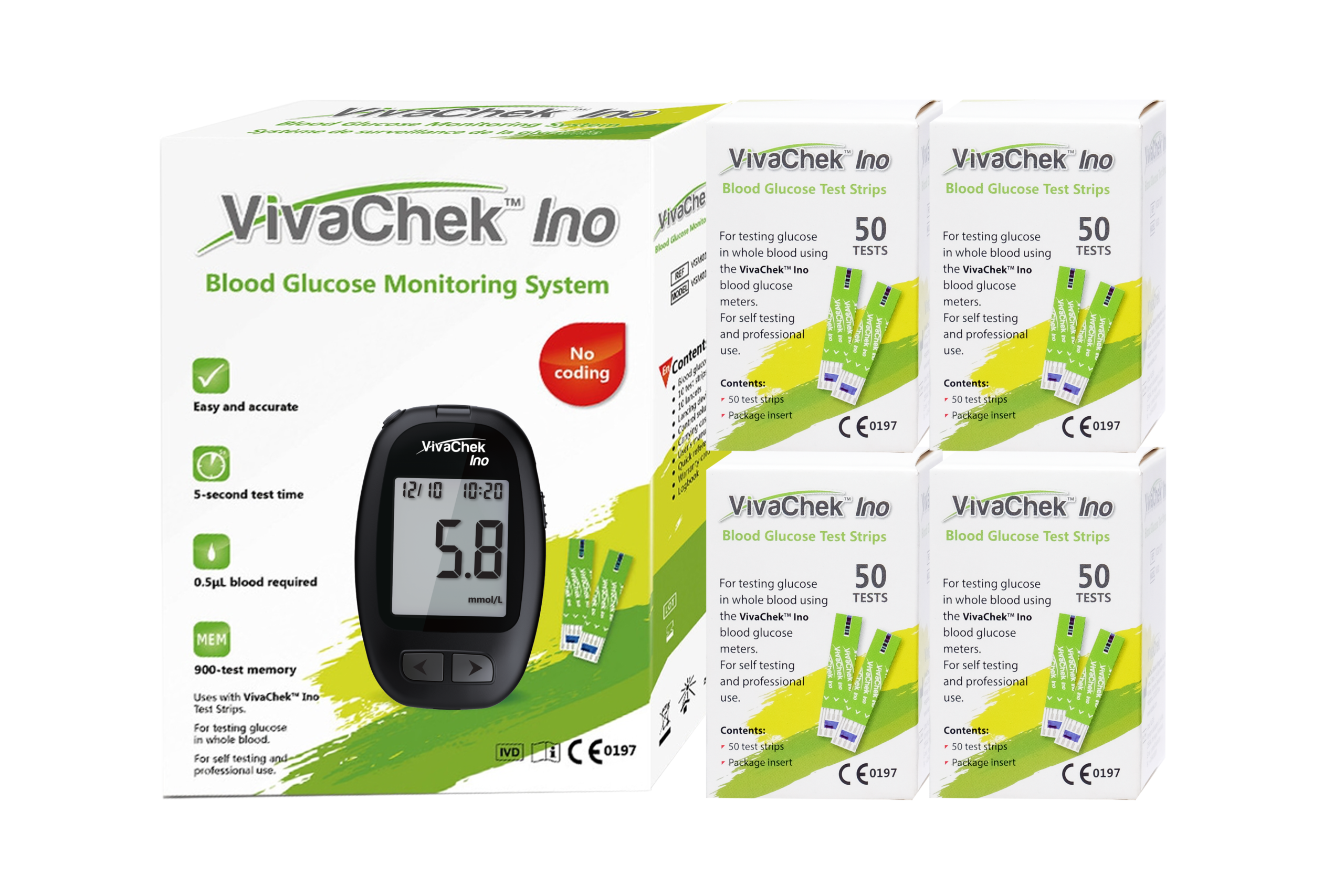 VivaChek-Ino-41-Banded-Pack.png Vivachek Ino Meter + 4 X 50s Glucose Tests Strips - Image 1